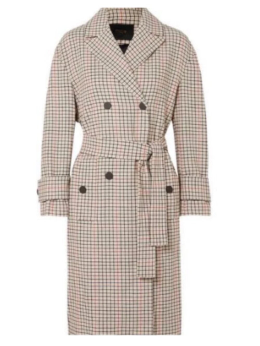 Maje Paris Long Plaid Checked Belted Brown Trench Coat FR 38 S/M Like New - Picture 14 of 16